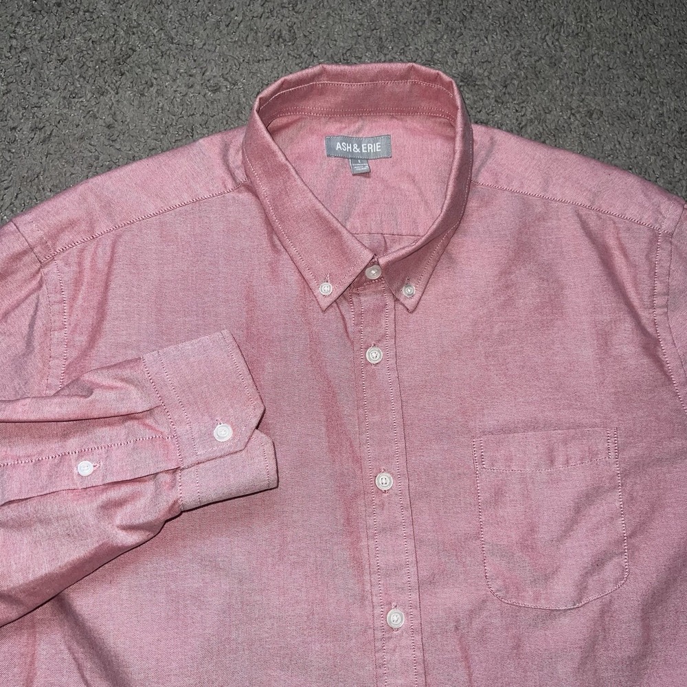 Ash & Erie Shirt Mens Large Pink Oxford Long Sleeve Button Short